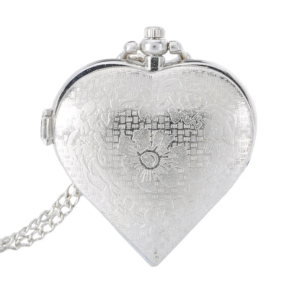 Hollow Quartz Heart Shaped Pocket Watch Necklace Pendant Chain Clock Women Gift XIN-Shipping