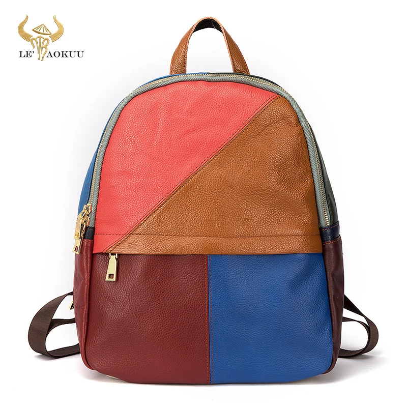 New Hot Sale Soft Genuine Leather Fashion Travel College School Book Bag Women Female Ladies Backpack Daypack Student Bag 663