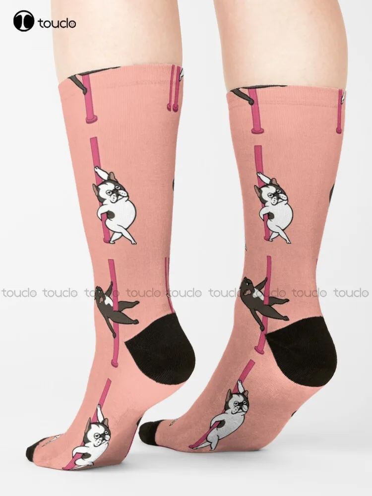 French Bulldog Pole Dancing Club Socks Soccer Socks Girls Personalized Custom Unisex Adult Teen Youth Socks 360° Digital Print