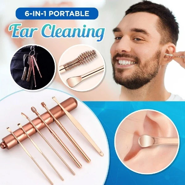 6 In 1 Portable Ear Cleaning Set Reusable Ear Wax Removal Ear Cleaner with Storage Box For Home Outdoor J2Y