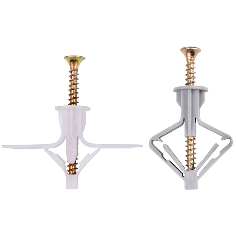 50sets Expansion Drywall Anchor with Self-drilling Screw Kit Gypsum Board Hollow Wall Expansion Screw Nylon Plastic Gypsum Board