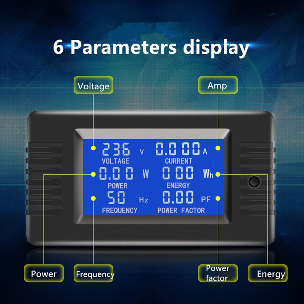 6in1 AC 80V-260V 220V 100A Single Phase Digital Ampermeter Power Energy Voltmeter Ammeter Volt Watt Kwh Factor Meter Split CT