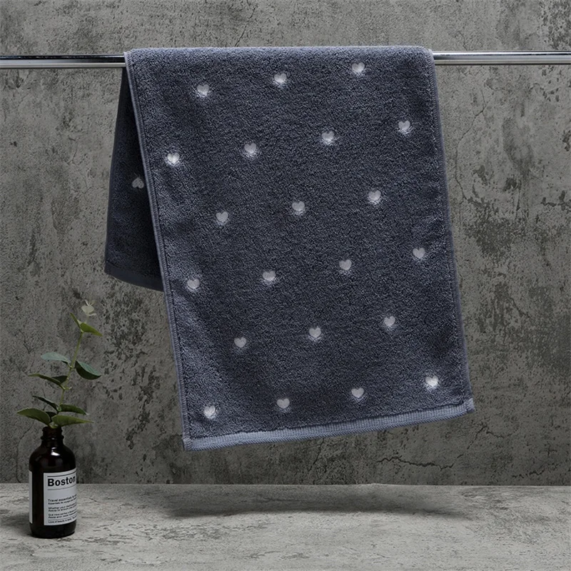 Towels For Adults Love Pattern 100% Cotton Soft Super Absorbent Christmas Gift, Gray White Bathroom Home Couples, 35x75 cm, 2Pcs