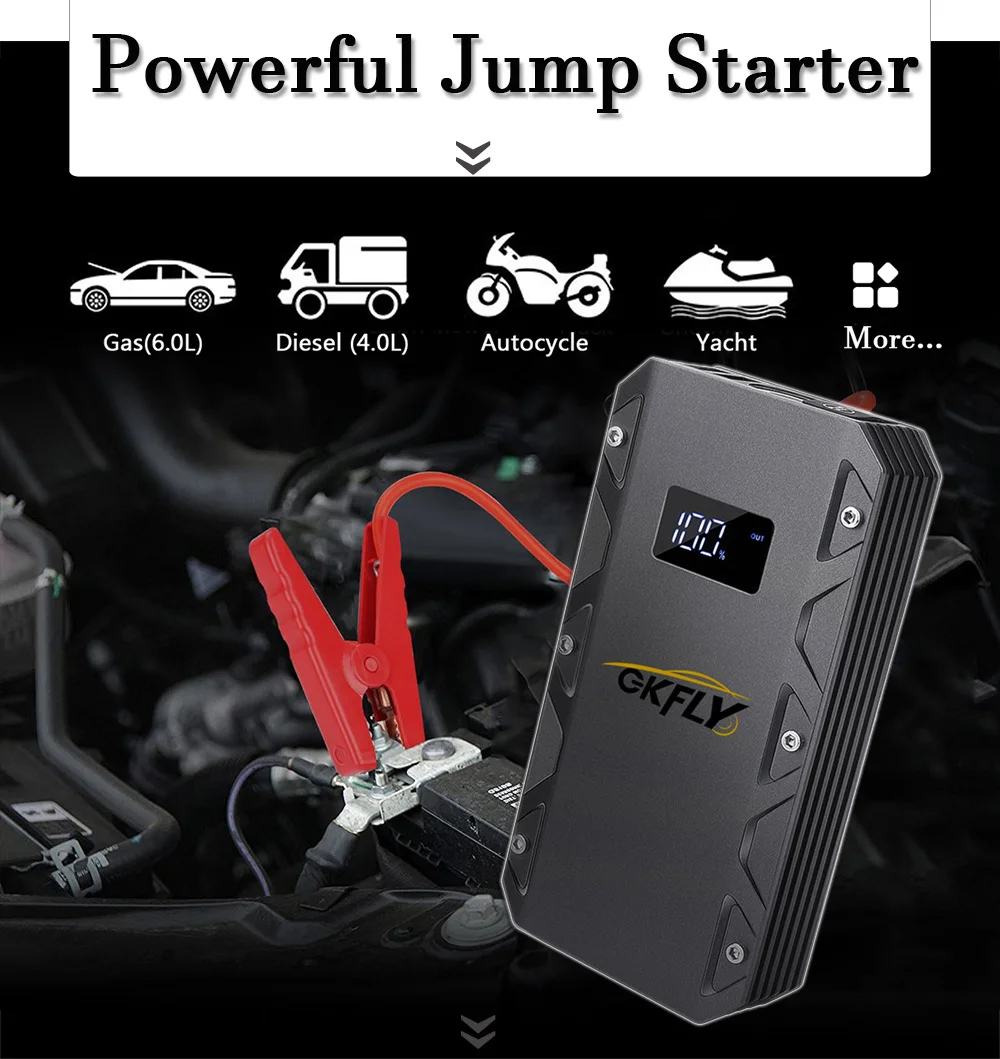 GKFLY 1500A/2000A/3000A Car Jump Starter Starting Device Power Bank Starter Cable Car Battery Booster for Petrol Diesel Jumper