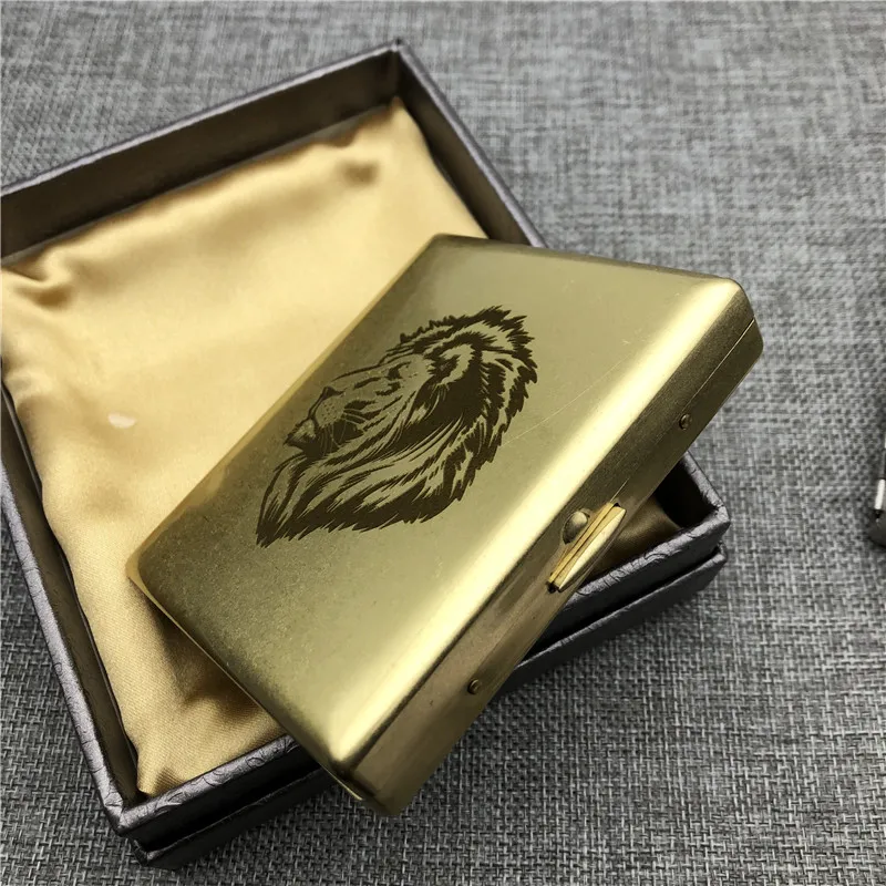 Lion Brass Cigarette Case Old Silver Color Vintage Cigarette Boxes Smoking Holders Mens Gift With Gift Boxes Can DIY Patterns