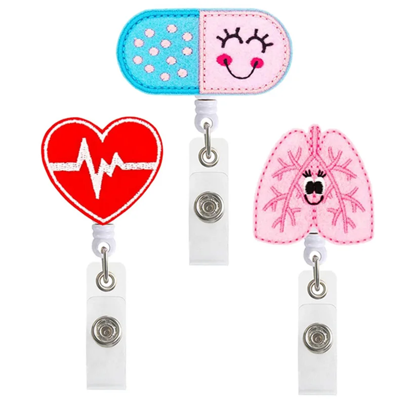 1PCS 360° Retractable Nurse Badge Reel Clip Badge Holder Students Doctor ID Card Holder Kawaii Woundplast And Organ Pattern