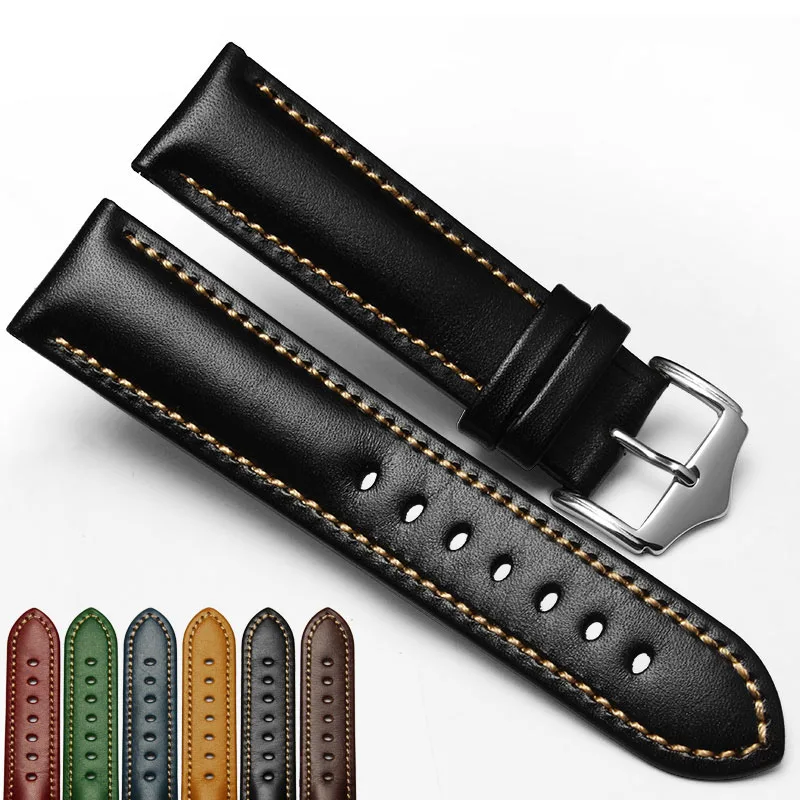 Genuine leather bracelet handmade watchband 18 20mm 22mm watch band green blue color Wrist watch strap wristwatches wholesale