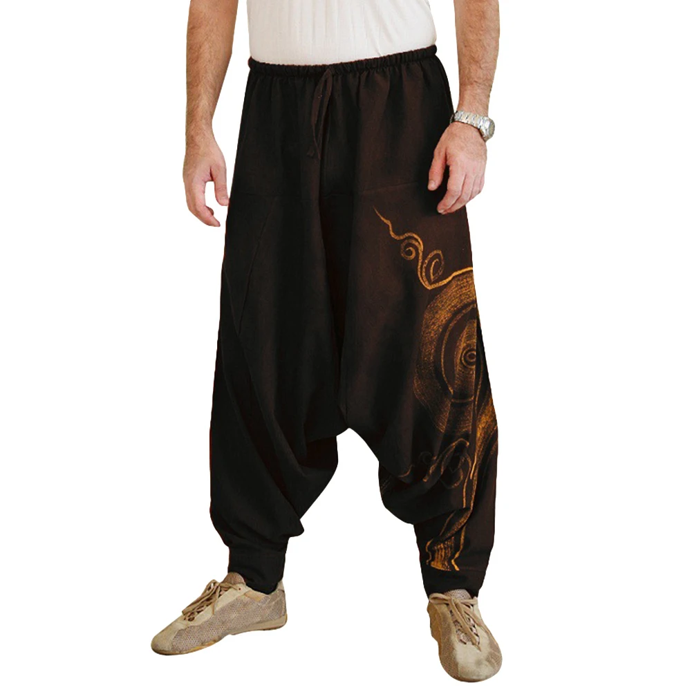 Men Casual Harem Pants Summer Yoga Baggy Spiral Print Trousers