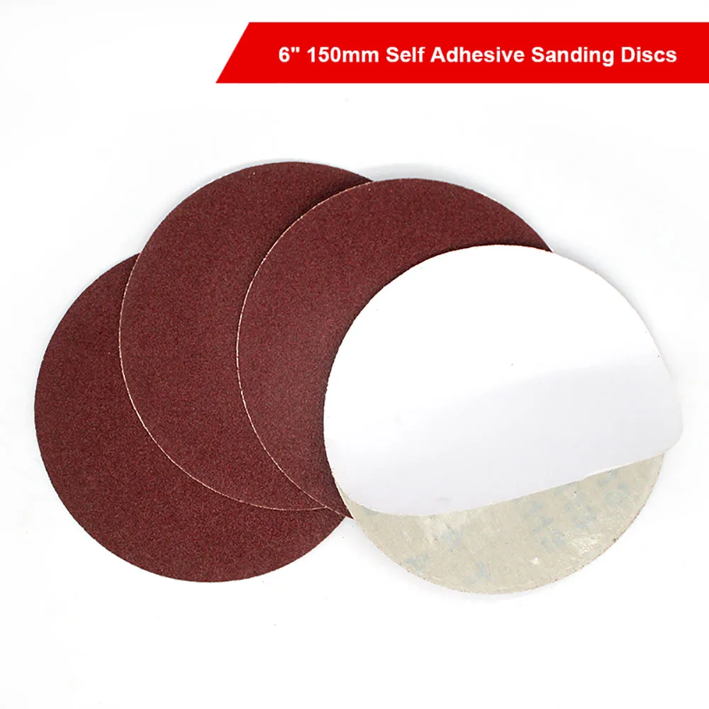 

6 Inch 150mm Self Adhesive Sanding Discs Red Aluminum Oxide Sandpaper Glue-lined Round Backing Pads 60 80 Grit