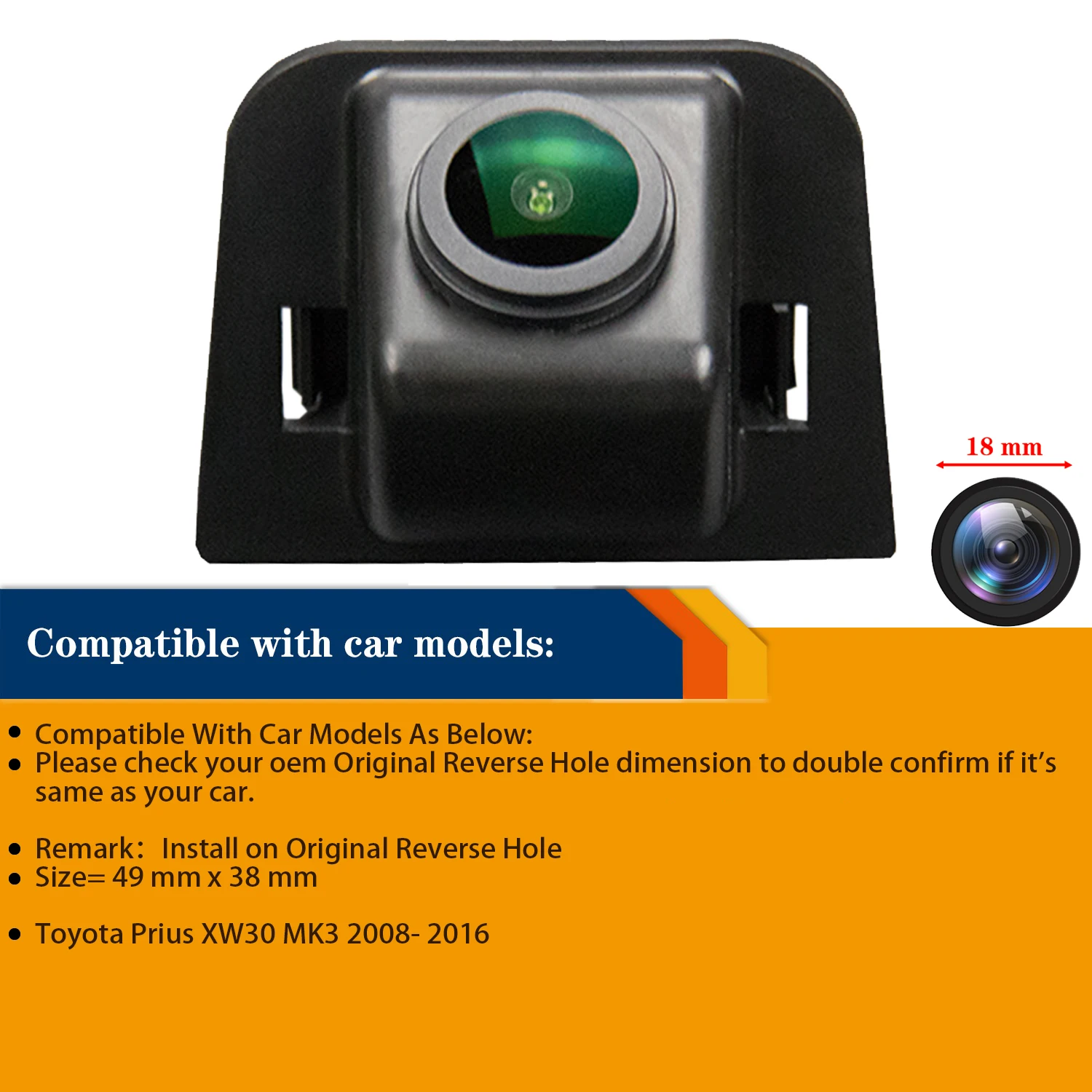 Misayaee HD 1280x720p Original car reserved hole Camera for Toyota Prius XW30 MK3 2009-2015, Night Vision Rear view Camera