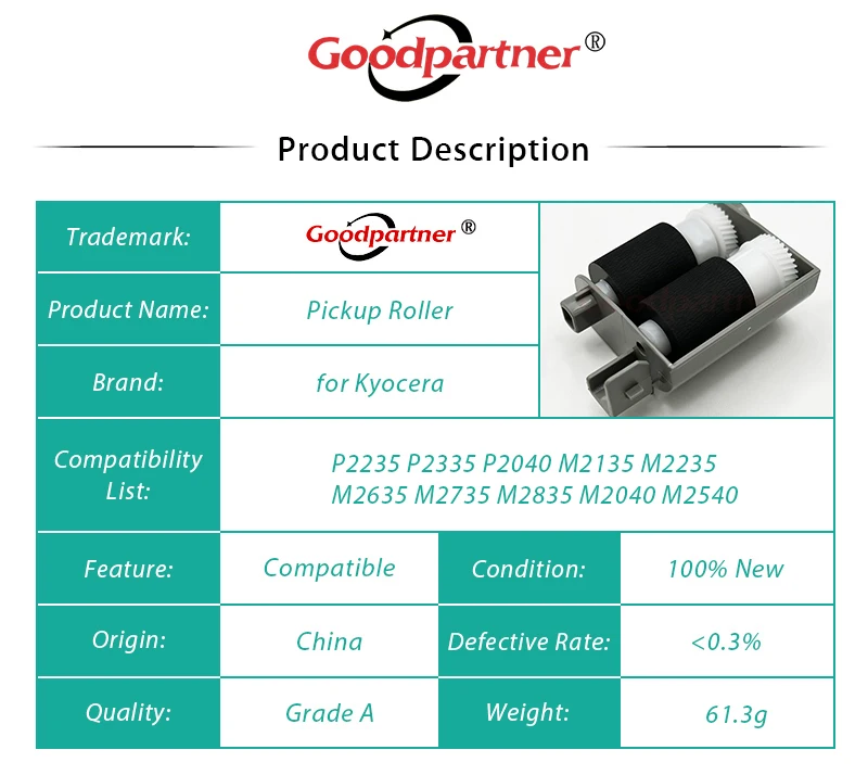 1X 302RV94070 2RV94070 Pickup Feed Roller for Kyocera P2235 P2335 P2040 M2135 M2235 M2635 M2735 M2835 M2040 M2540 M2640 PF-1100