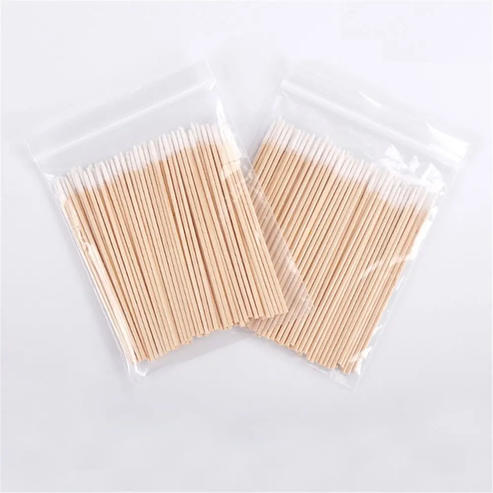 100pcs Disposable Cotton Swab Lint Free Micro Brushes Wood Cotton Buds Swabs Ear Clean Stick Eyelash Extension Glue Removal Tool