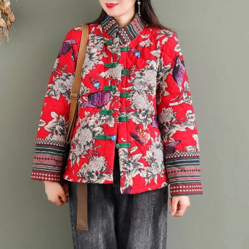 

Women Retro Chinese Style Coat Traditional Oriental Clothing Print Fashion Qipao Tops Elegant Hanfu Winter Tang Suit Jackets