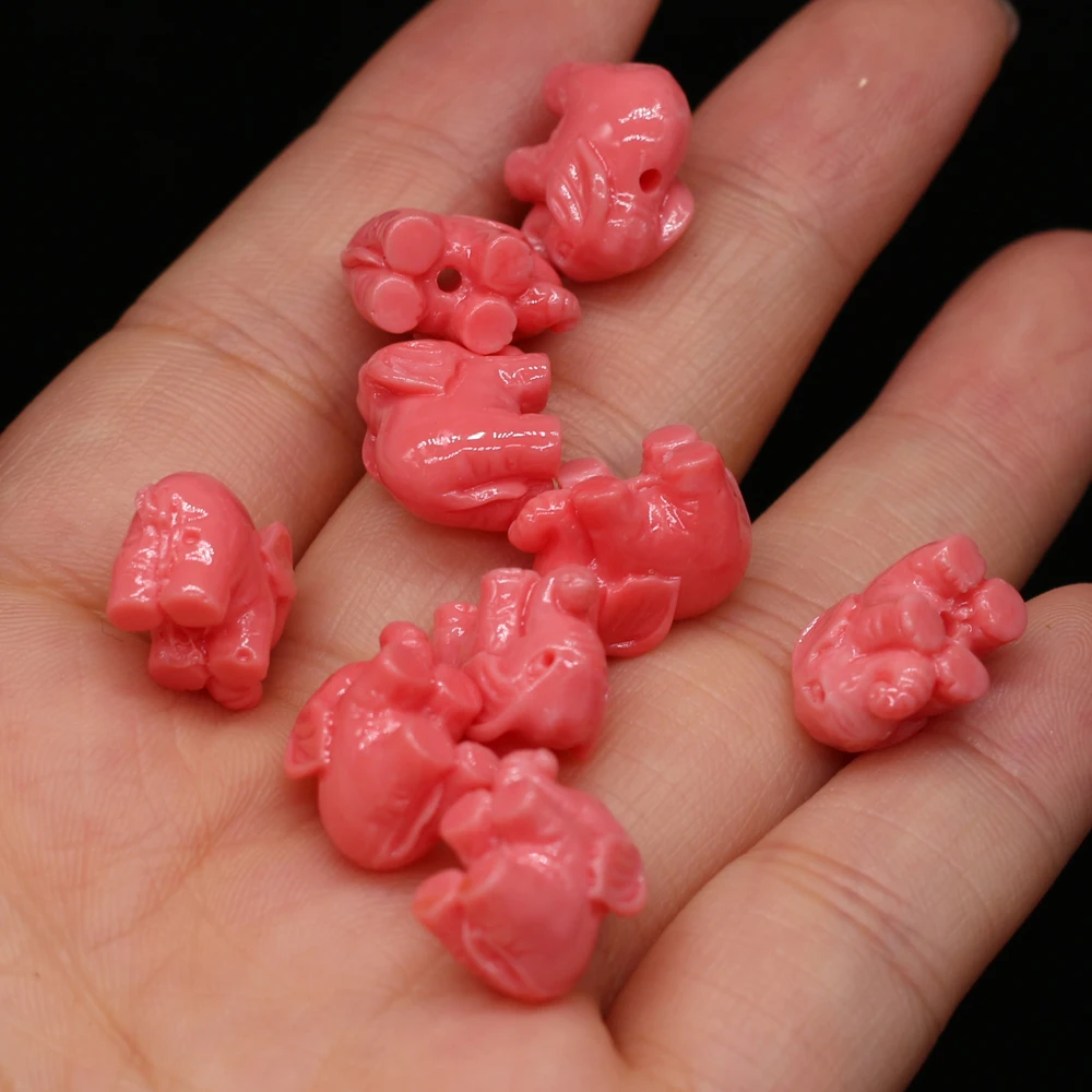 Natural Coral Red Elephant Shape Through-hole Beads Carved Making Fashion DIY Necklace Bracelet Accessories Gift10Pcs