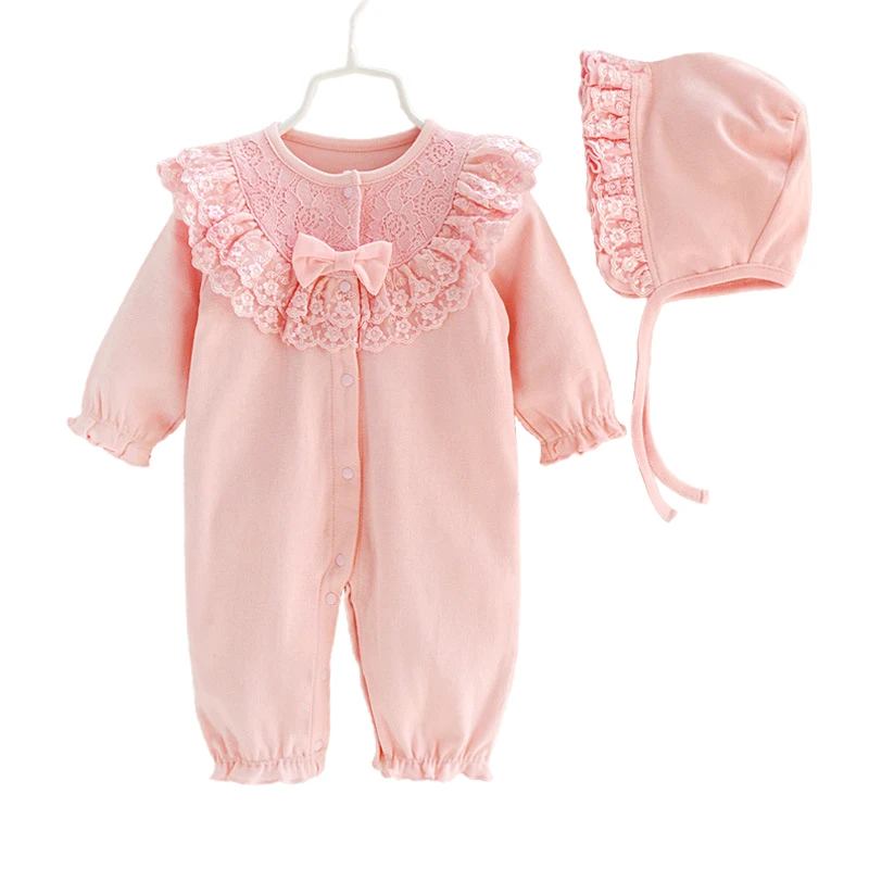 Newborn Baby Girl Clothes & Rompers 0 3 Months Cotton Long Sleeves Autumn Spring Pink Romper Baby Girl Socks 3 6 9 Months