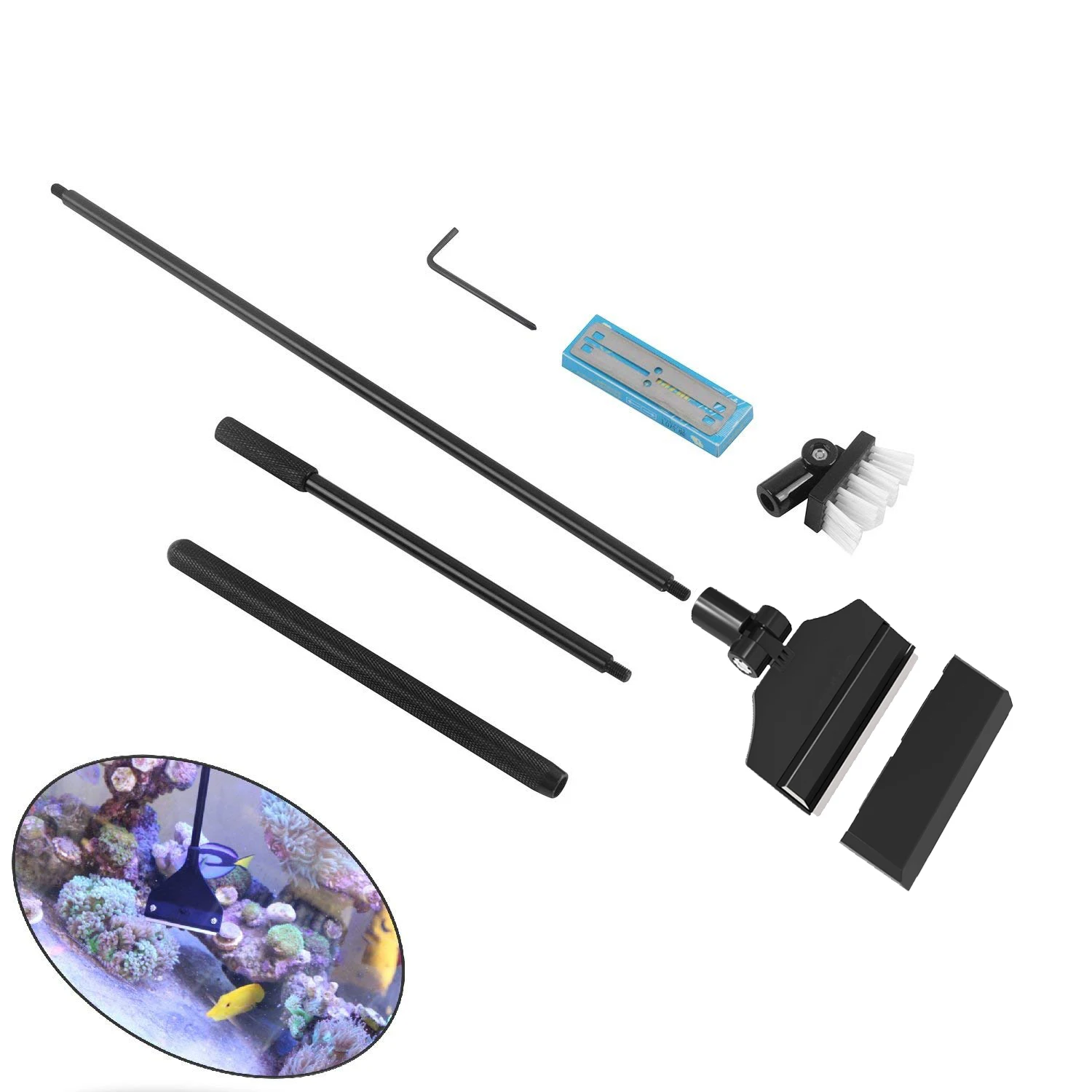 

Aquarium Aluminum Magnesium Alloy Scraper Cleaner, Clean Brush with 10 Stainless Steel Blade for Aquarium Fish Plant Reef Tank