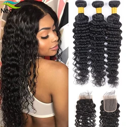 10 A Cambodian bundles with closure deep wave human hair bundles deep wave bundles with closure with high quality