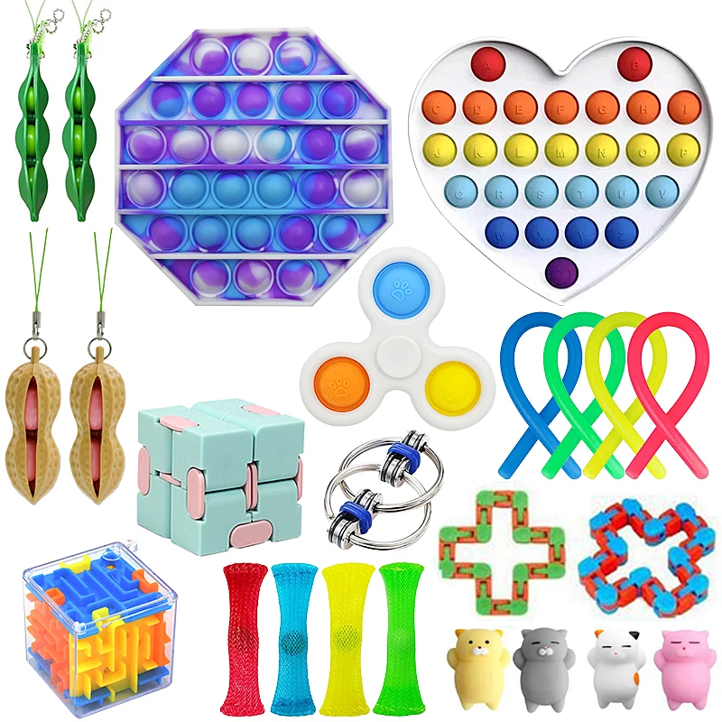 Fidget Toys Anti Stress Anxiety Relief Stress Set Kit Bubble Round Sensory Toy Kids Adults Hand Spinner Random Color Squishy Toy