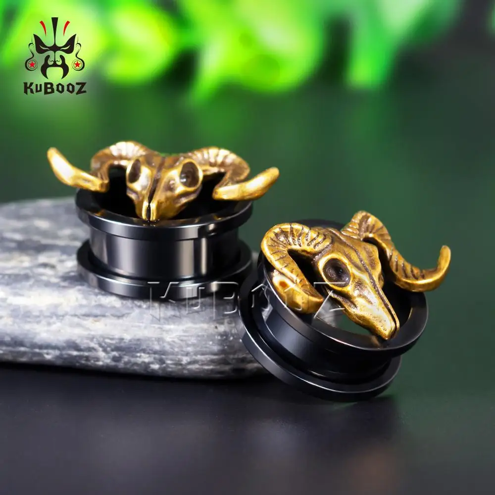 KUBOOZ Vintage Ear Piercing Plugs Tunnels Stainless Steel Studs Screw Body Jewelry Gauges Earrings Fashion Gift For 2PCS 0G 00G
