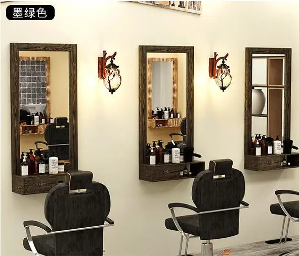 Barber's mirror, solid wood retro dressing table, one-sided low-cost barn clearing wall hanging hairdressing salon, special hair