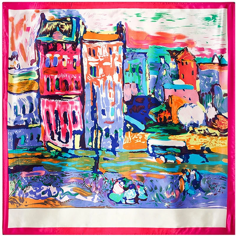 90cm Van Gogh Classic Series Oil Painting Red House Coffee House Sun Lady decoration Simulation Silk Scarf Large Square Scarf