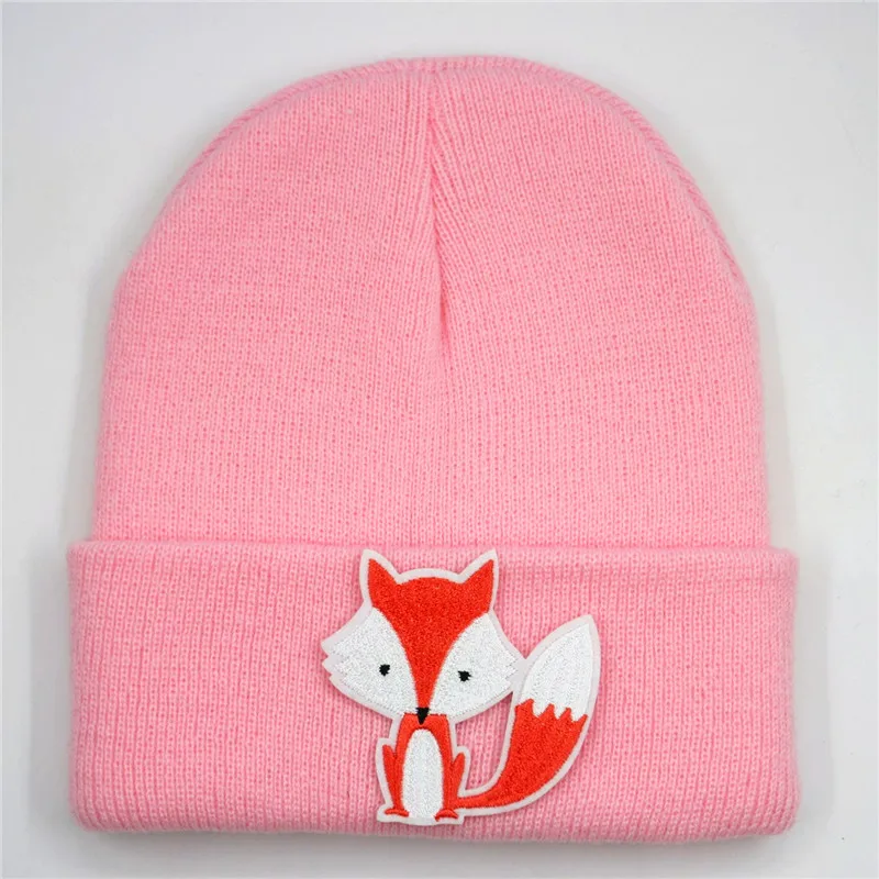 Cartoon Fox Embroidery Cotton Thicken Knitted Hat Winter Warm Hat Skullies Cap Beanie Hat for Men and Women 125