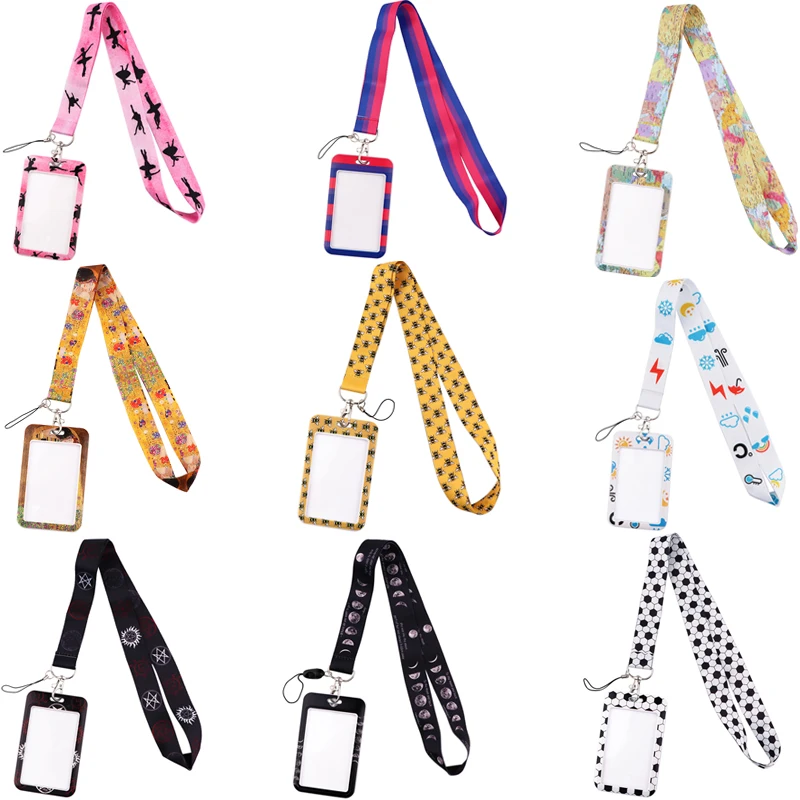 20pcs/lot BH1414 Blinghero Cartoon Ballet Work Card Holders With Lanyard Rainbow Moon Credit Card Bus Holder With Neck Strap