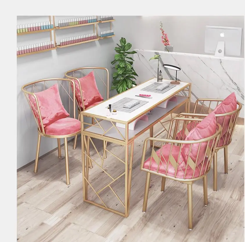 Net celebrity ins wind marble nail table and chair set single double gold iron simple nail table nail table