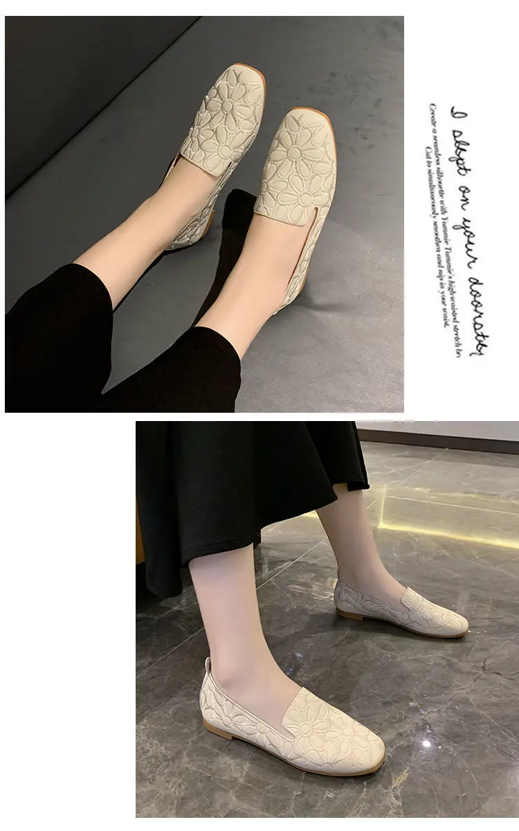 Size 35-42 Square Toe Summer Shoes for Women Embroidery Designer Shoes Soft Slipon Loafers Moccasin Leisure Women's Ballet Flats
