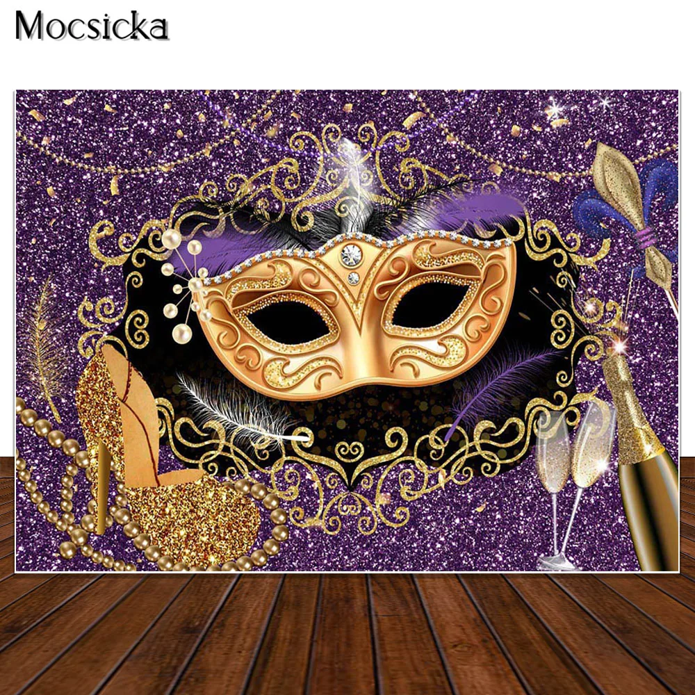 Mardi Gras Backdrop Carnival Masquerade Photography Backgrounds Mask Colorful Backdrop Party Decoration Banner Studio Props