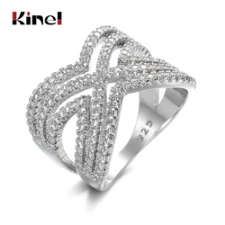 Kinel Luxury Silver Rings For Women Luxury Hollow Cross Ring Party Gift Fashion CZ Zircon Wedding Jewelry