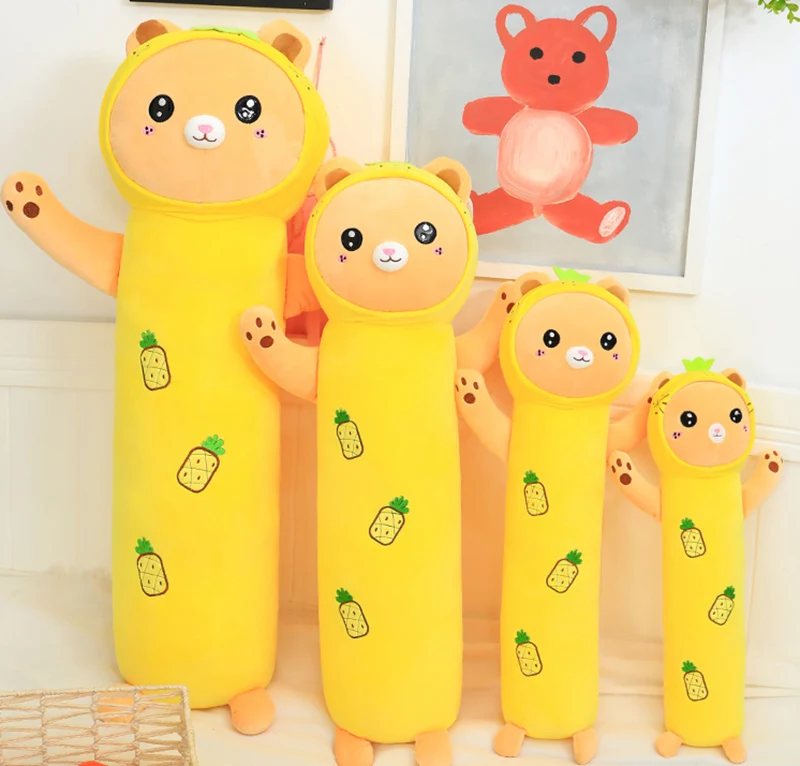 Bonito dos desenhos animados fruta animal abacaxi urso morango corgi cão brinquedos de pelúcia pelúcia macio longo sono travesseiro bonecas crianças presente