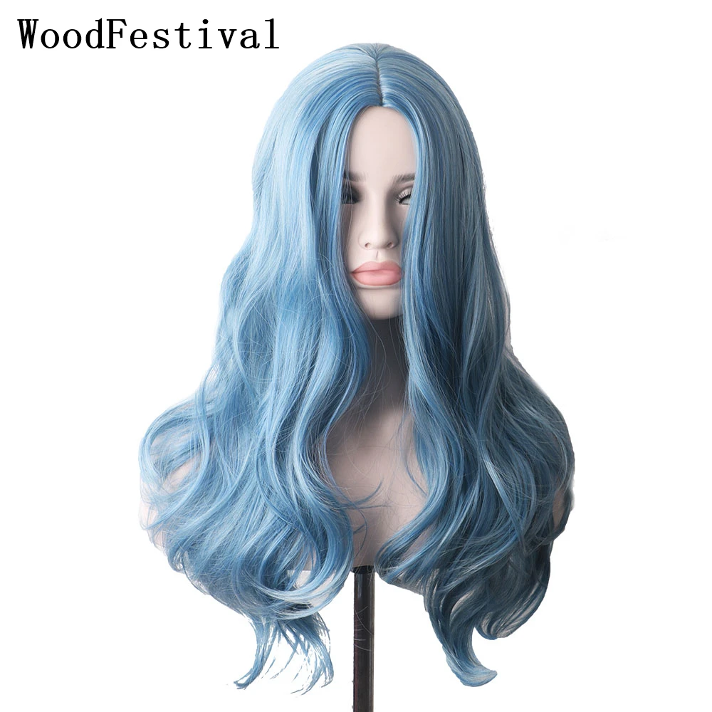 WoodFestival-perucas de cabelo ondulado sintético para mulheres, peruca cosplay, ombre, rosa, roxo, longo, verde, marrom, preto, amarelo, cinza,