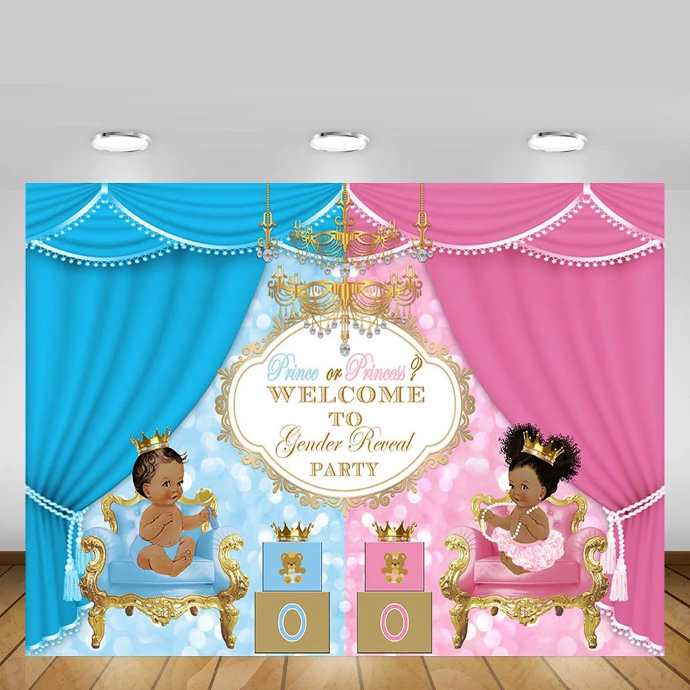 Mehofond Royal Gender Reveal Party Photography Backdrop Prince or Princess Baby Shower Blue or Pink Decor Background Photozone