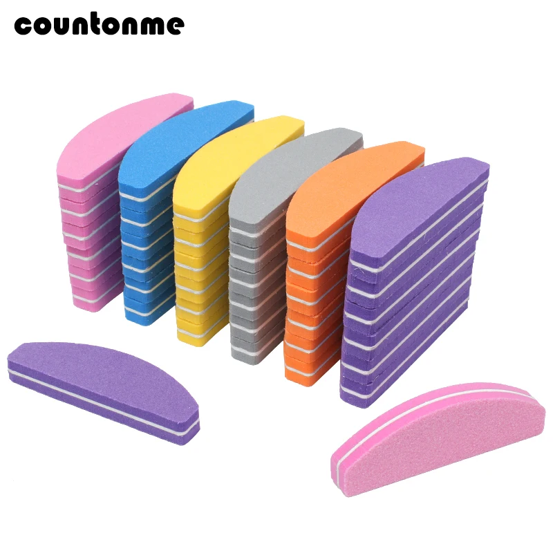 100Pcs Sponge Mini Nail Files Colorful Nail Buffer 100/180 Half Moon Sandpaper Polisher UV Gel Polishing Files Nail Art Tools