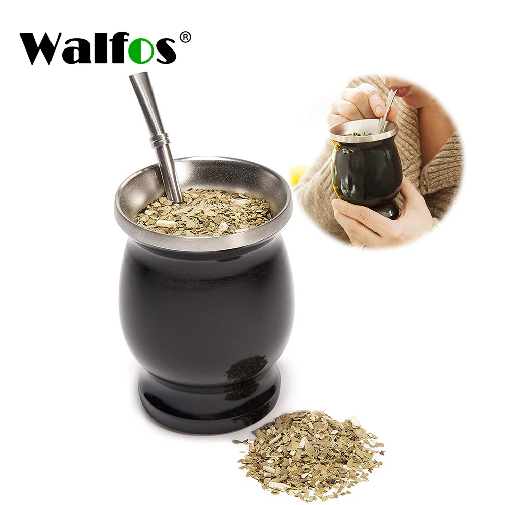 

WALFOS Yerba Mate чайная натуральная тыква/чайная чашка набор 8 унций Yerba Mate соломинка Чистящая Щетка из нержавеющей стали двухслойная легко чистящаяся