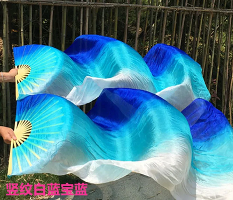 Wholesale 1Pair/2pcs Real Silk Belly Dance Fan Veils Classic Size Bamboo Fan Veil Popular Stage Show Props Fan Customized colors