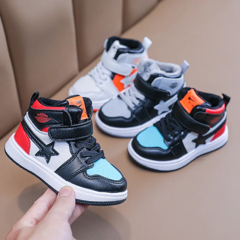 Children shoes 2021 2021 autumn and winter new boys and girls middle cut two cotton warm sneakers Boy fashion non-slip sneakers