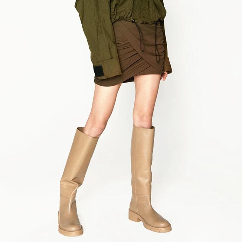 

Knee High Boots Women Leather Thick High Heels Motorcycle Boots Winter Shoes Woman Warm Boots For Women Fashion Botas de mujer