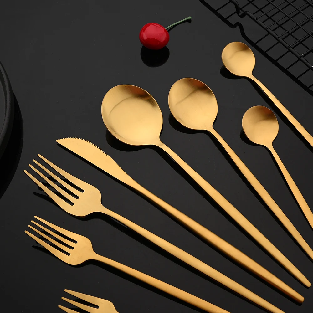 Gold Matte Cutlery Set Stainless Steel Dinnerware Flatware Kitchen Home Dessert Fork Spoon Knife Set Silverware Tableware Set