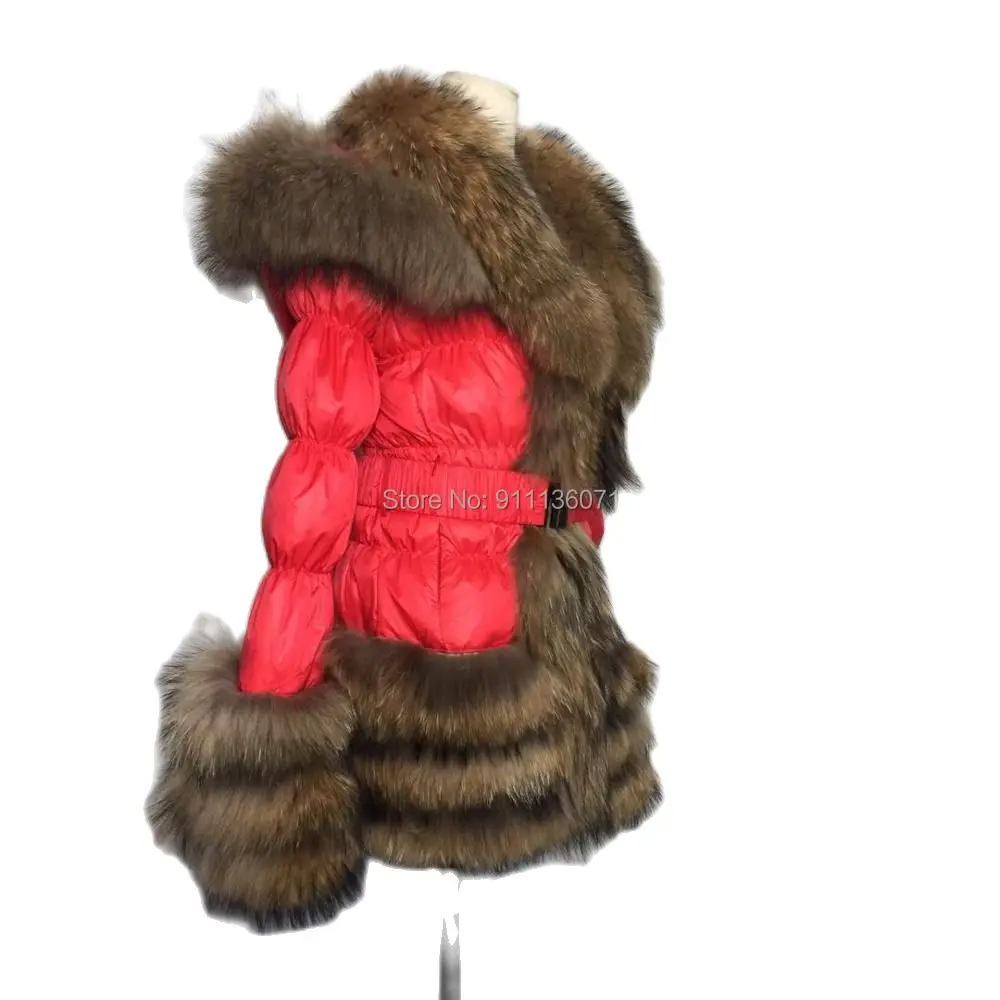 Custom D26 Free Shipping  Detachable Sleeves Ladies Puffer Jacket With Real Raccoon Fluffy Fur Down jacket women