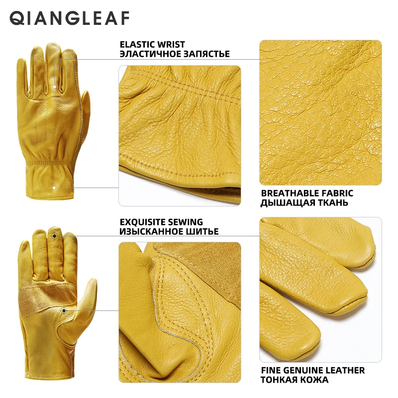 QIANGLEAF Thick Cowhide Rock Climbing Leather Industrial Mechanic Working Glove Safety Protectiove Repair Welding Breathable 3ZG