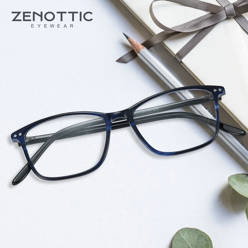 ZENOTTIC نظارات طبية من مادة الخلات النساء CR39 إطار نظارات بصرية مكافحة الضوء الأزرق قصر النظر مربع النظارات الرجال