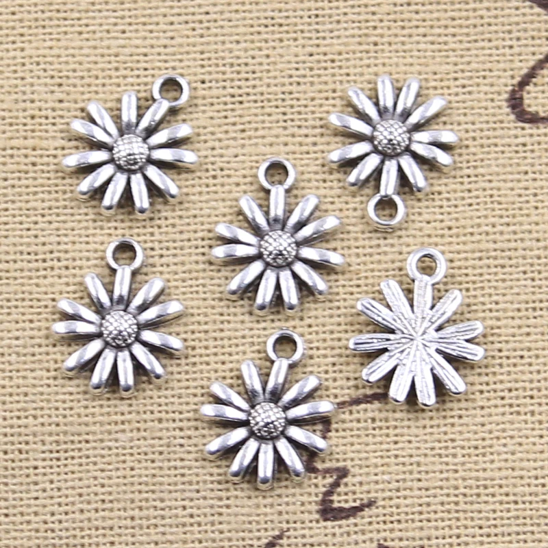 20pcs Charms Daisy Flower Sunflower 14x12mm Antique Silver Color Pendants Making DIY Handmade Tibetan Finding Jewelry