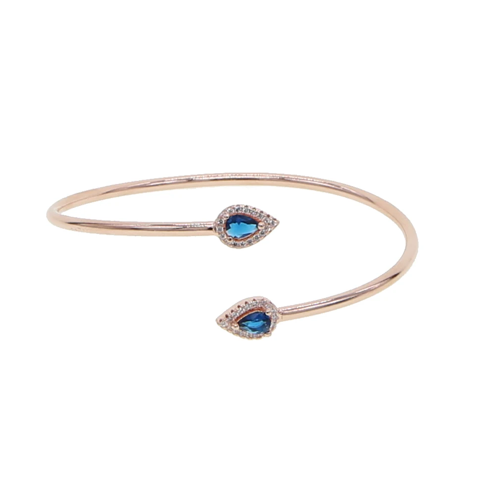 Open adjusted size tear drop cz green red blue twisted band cuff bangle bracelet fashion