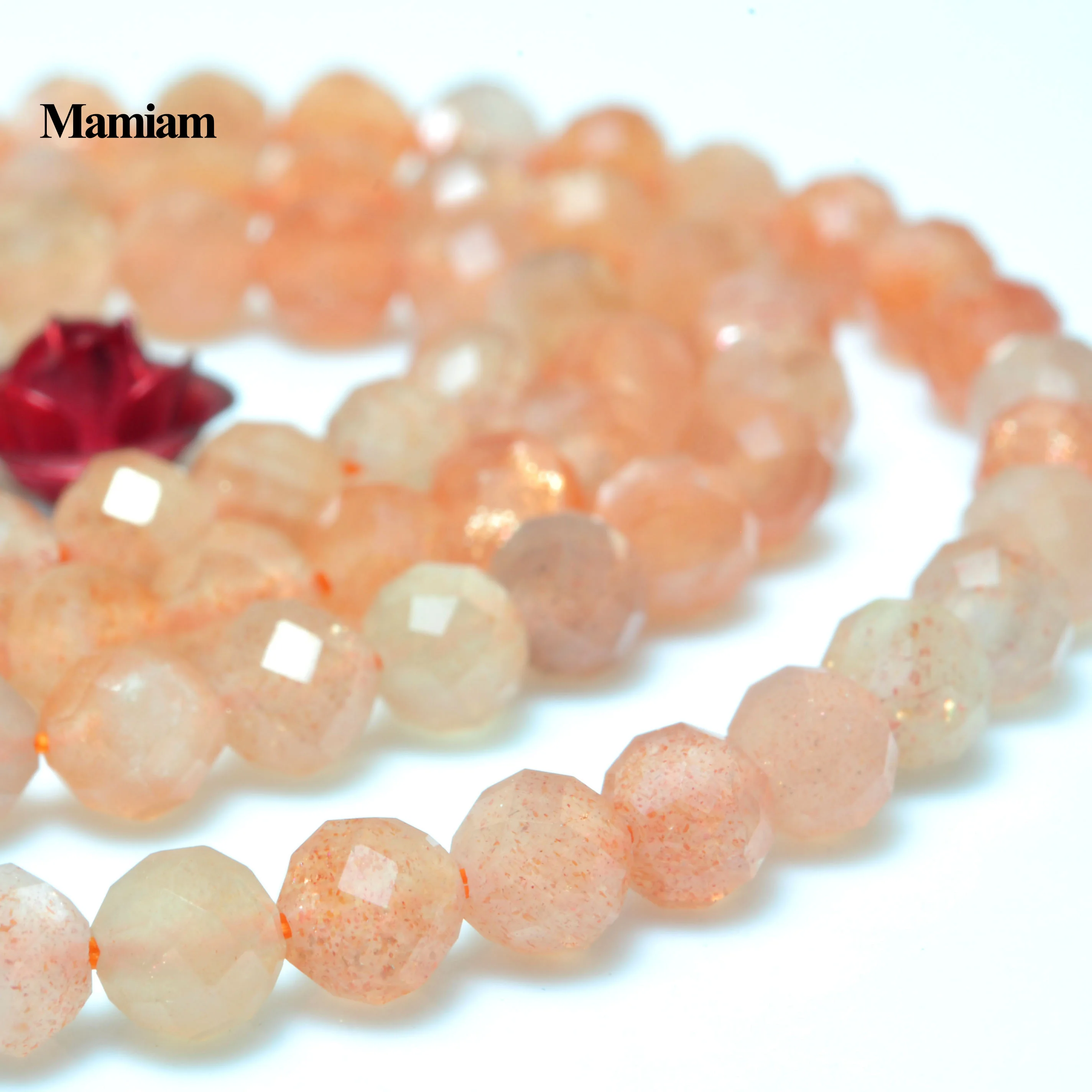 Mamiam Natural A+ Sunstone Faceted Round Beads 4mm Smooth Loose Stone Diy Bracelet Necklace Jewelry Making Charm Gift Design