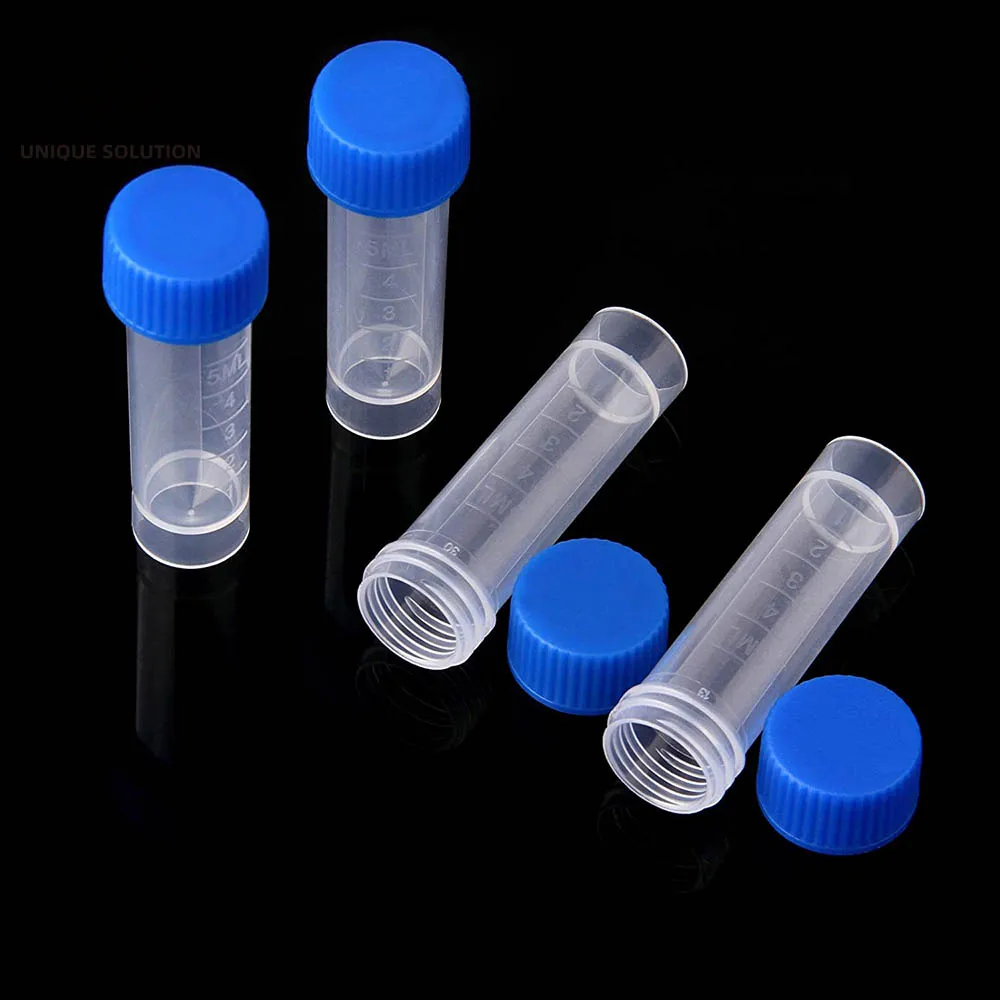 

New Laboratory Chemistry Plastic Test Tubes Vials Seal Caps Pack Container for Office School Chemistry Supplies 5ml Lab