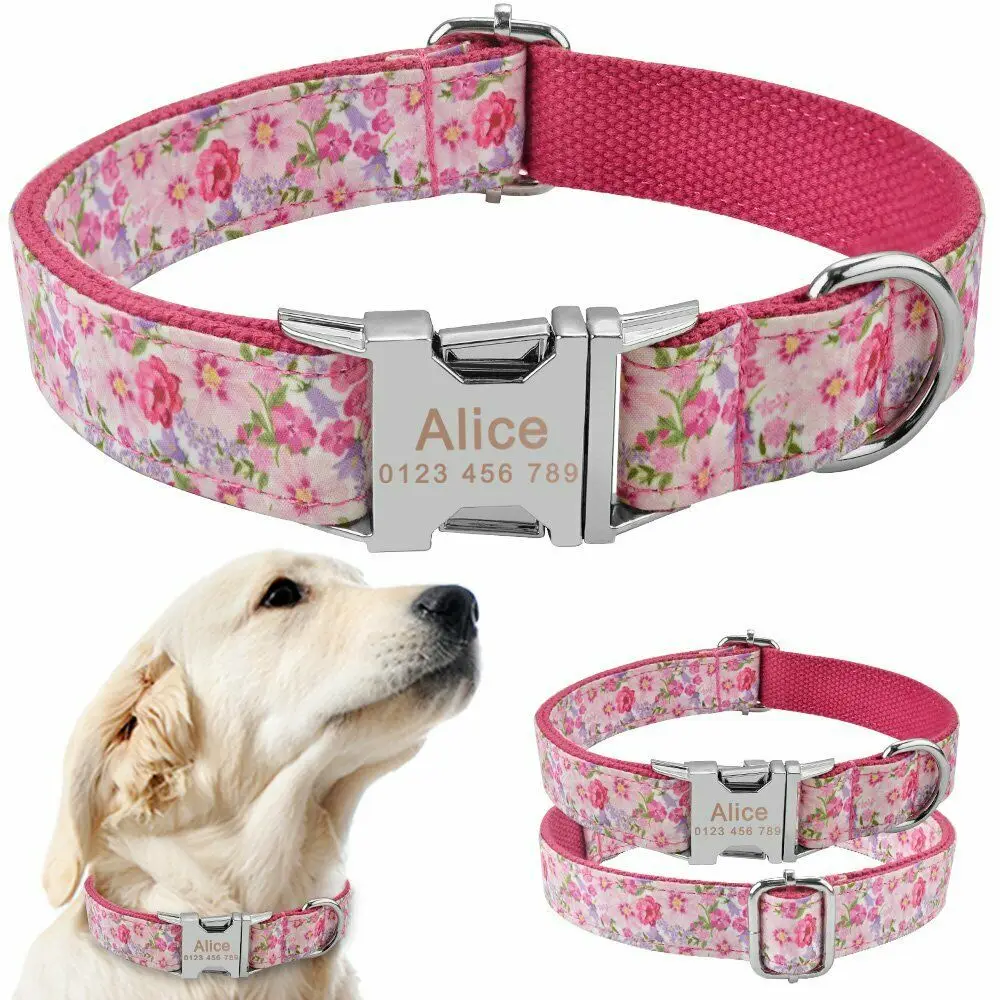 AiruiDog Adjustable Dog Collar Personalized Name Engraved Nylon Small Medium Large Dogs