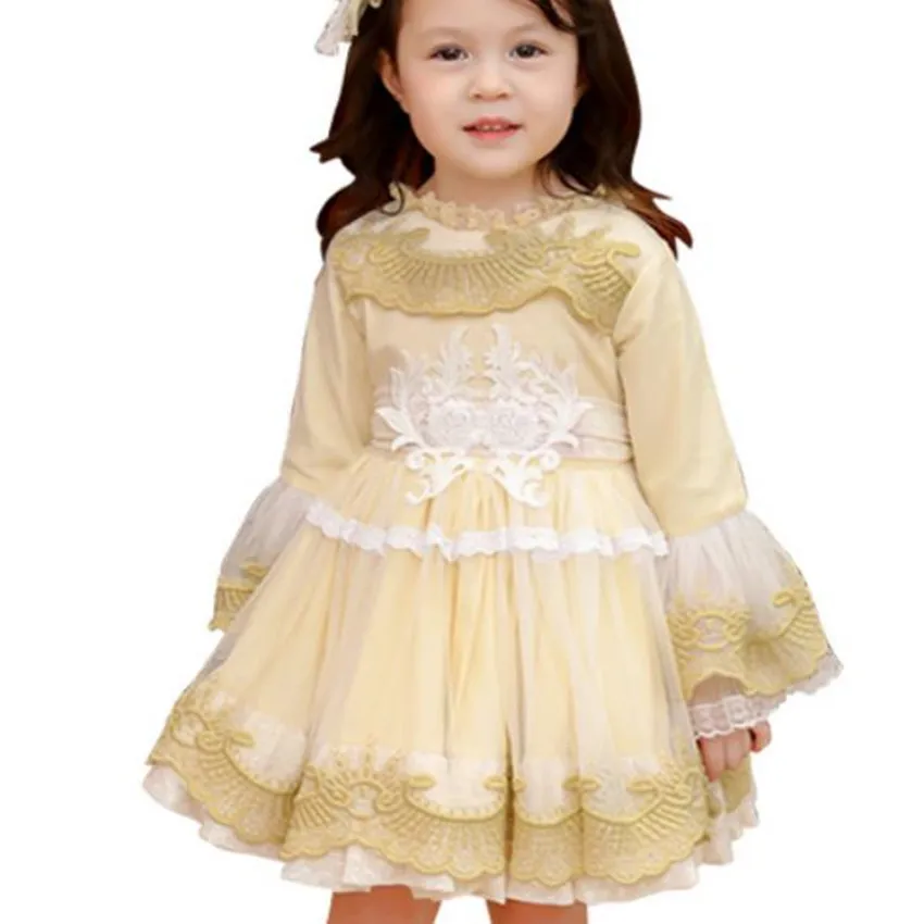 

Baby girl spring autumn vintage Spanish lolita princess dress kids flare sleeve lace stitiching party birthday ball gown dress