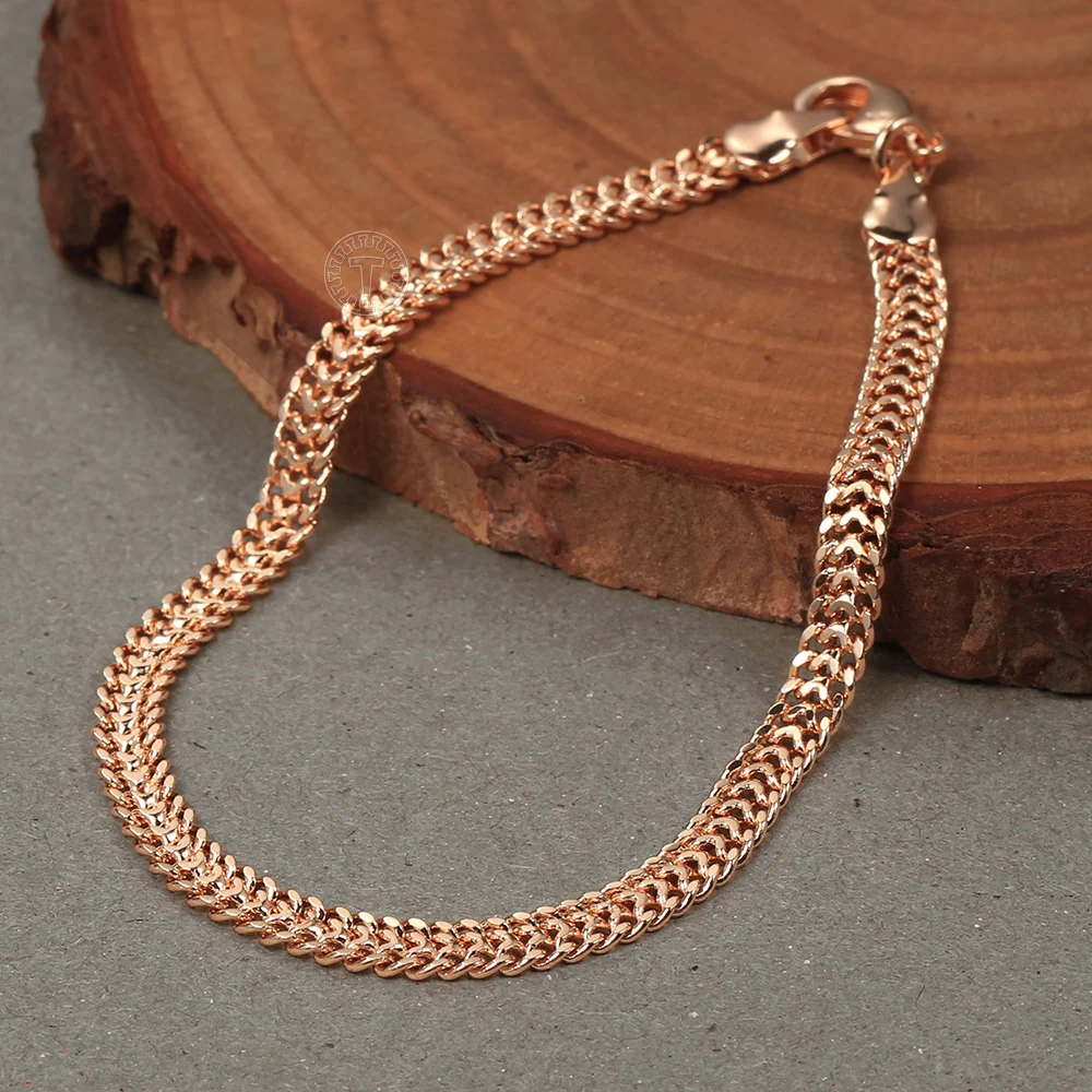 4.5mm Wide Foxtail Chain Bracelets For Women Men 585 Rose Gold Color Weaving Curb Link Chain On Hand 8inch 20cm Wrist Jewelry